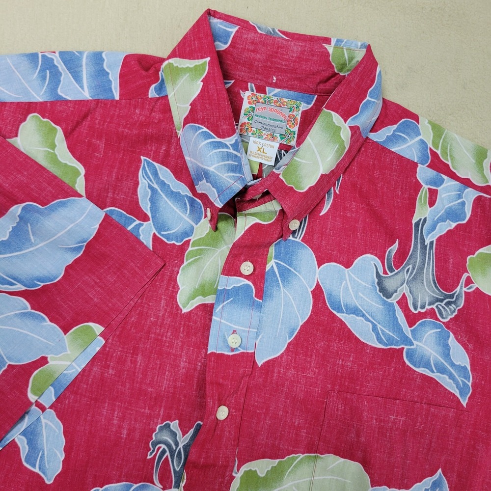 Reyn Spooner Commemorative Classics Mens XL Red Floral Button Down Polo Hawaiian